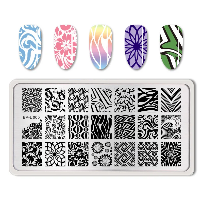 BORN PRETTY геометрические ногтей штамповки шаблон цветочный узор маникюр прямоугольный, для нейл-арта штамп изображения пластины трафарет Инструменты 6*12cm - Цвет: BP12