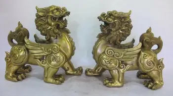

Chinese Pure Brass Copper Palace FengShui Door Fu Foo Dog Lion Kirin kylin Pair