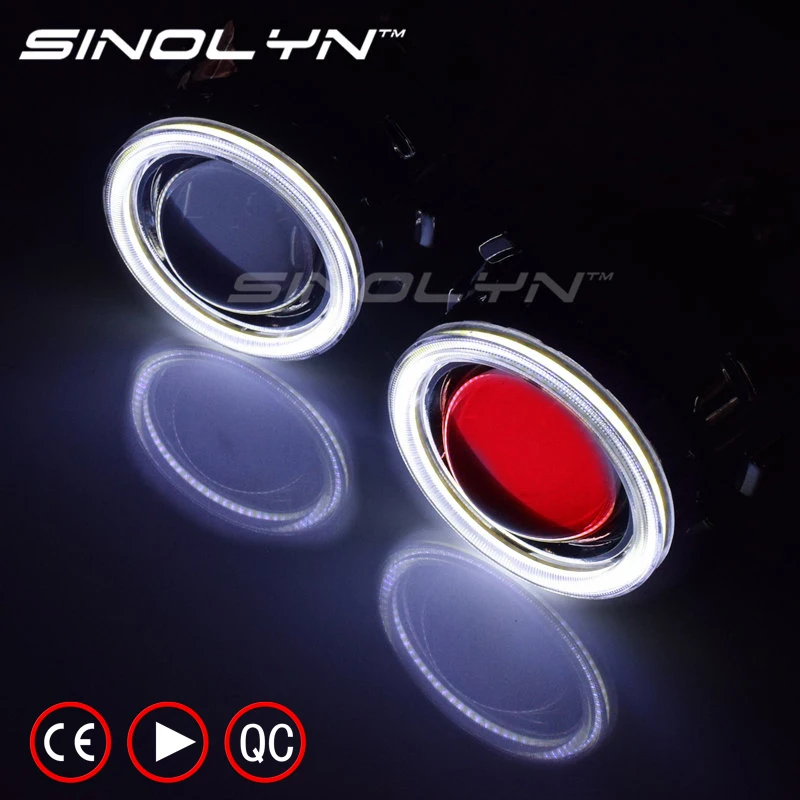 SINOLYN 2.5 بوصة COB LED الملاك الشيطان عيون DRL HID ثنائية زينون مصباح أمامي للسيارة العارض عدسة كشافات العدسات التحديثية ضبط DIY SINOLYN 2.5 بوصة COB LED الملاك الشيطان عيون DRL HID ثنائية زينون مصباح أمامي للسيارة العارض عدسة كشافات العدسات التحديثية ضبط DIY