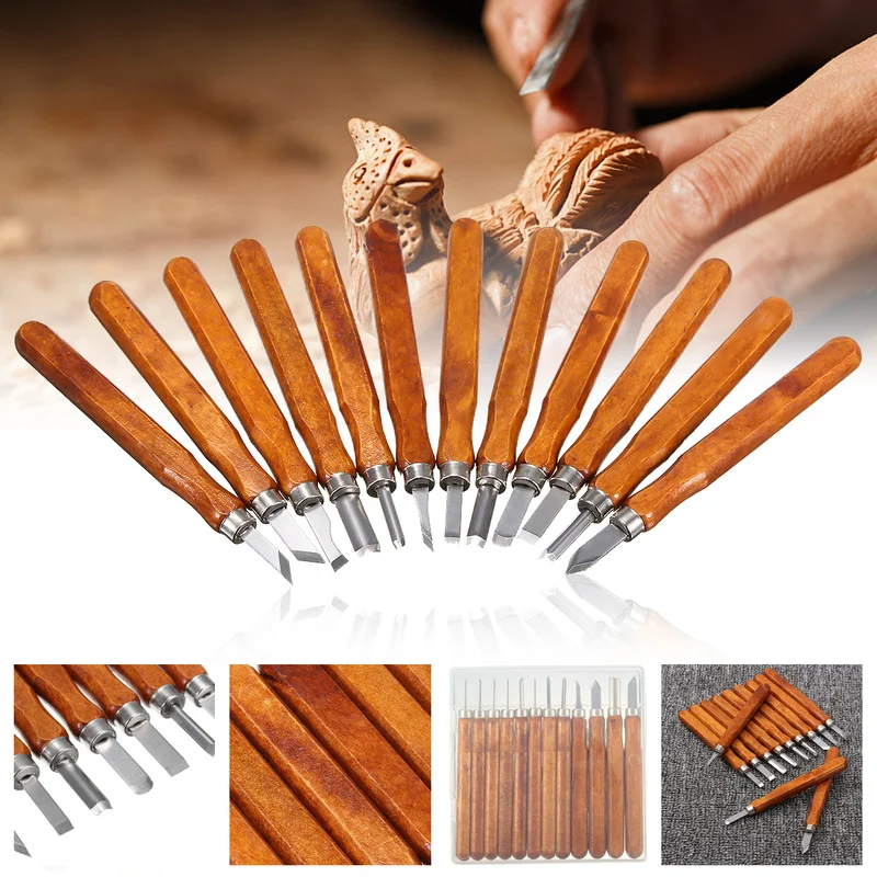 

Newest 12Pcs/Lot Woodcut Cutter Knife Set Wood Carving Chisels for Woodworking Clay Wax DIY Hand Tools Set Wood Craft Chisel