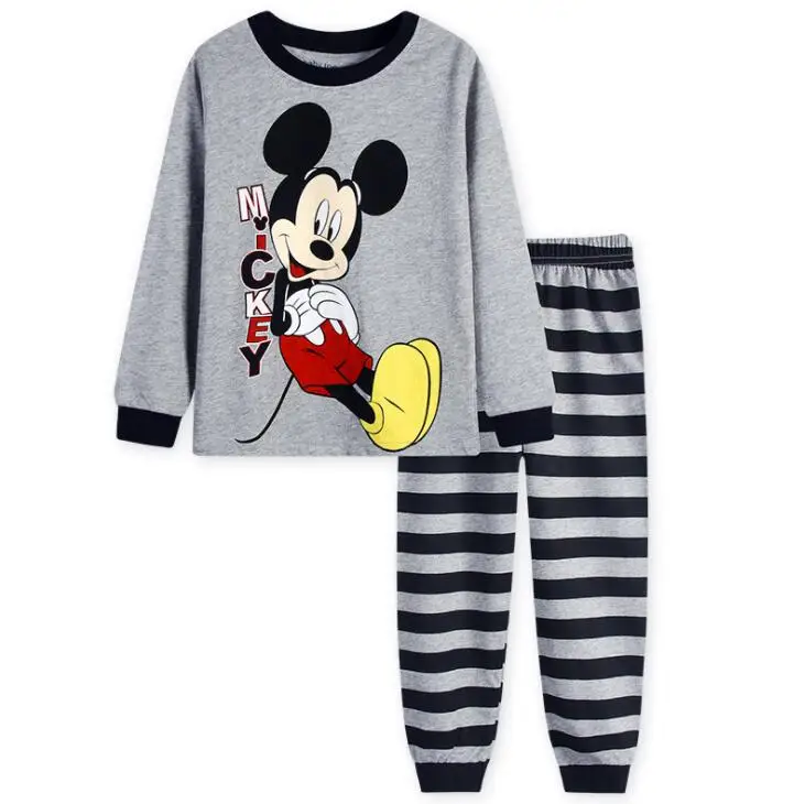 Новые пижамы с длинными рукавами для мальчиков, детские пижамы с Микки Маусом, Детская Хлопковая пижама, детская одежда для сна, комплекты одежды для девочек, детская одежда - Цвет: Темно-серый
