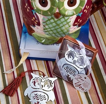 

free shipping 60pcs/lot metal owl bookmark with tassel in gift box wedding bridal showers favors and giveaway gifts for guest