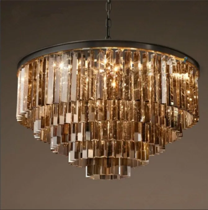 

Luxury American Crystal Retro Large Pendant Lamp Contracted E14 LED Restaurant Hall Lighting Three-Color Crystal Lamp