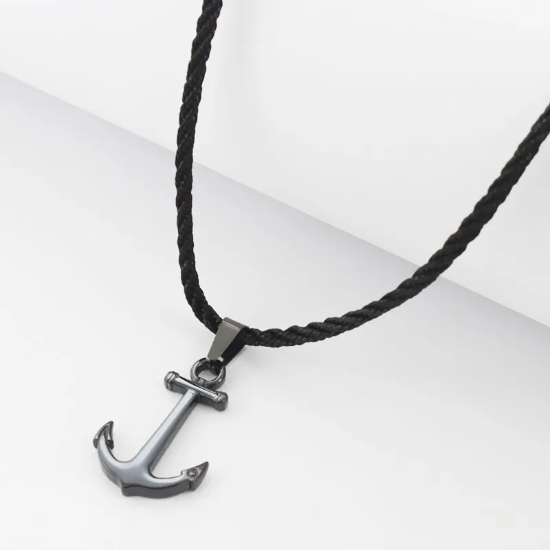 

Runda 2021 Fashion IP Black Stainless Steel Sailor Anchor Pendant Nylon Rope Necklace for Men Jewelry with Nylon Rope