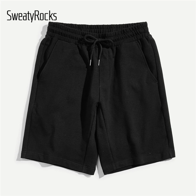 SweatyRocks Men Drawstring Waist Solid Sweat Shorts Streetwear Straight ...