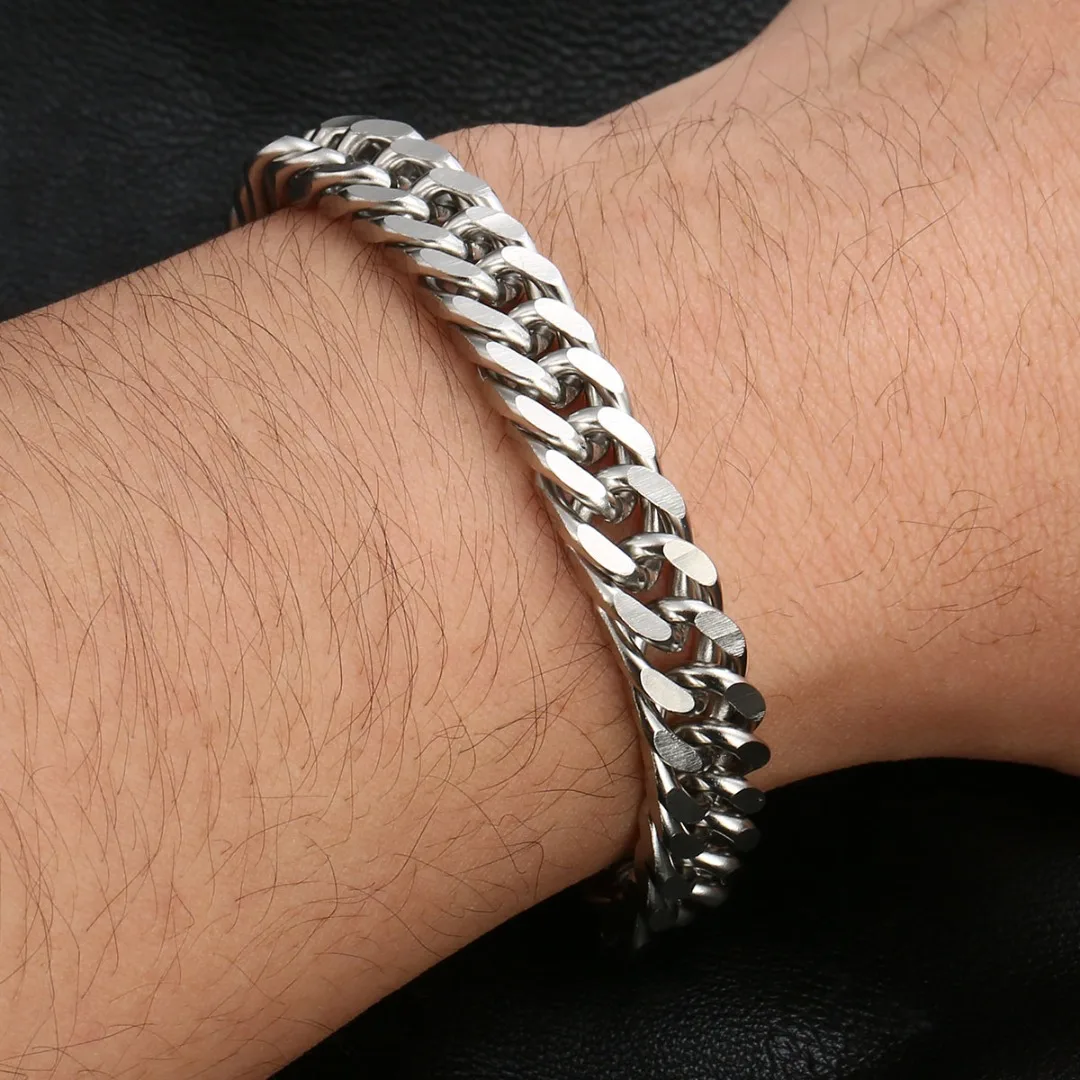 Classic Vintage Stainless Steel Bracelet Hip Hop Stylish Silver Color 6 Size Hand Chain Punk Rock Jewelry Accessories For Men