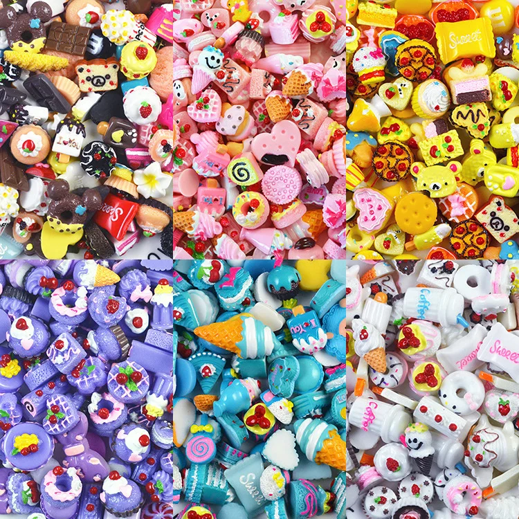 

100PCS Slime Charms With Candy Sugar Chocolate Cake Resin Flatback of Slime Beads for Ornament Scrapbook DIY Crafts