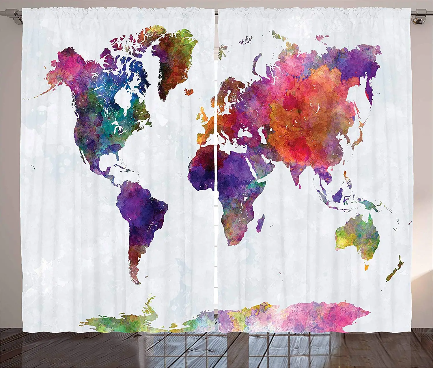 

Watercolor Curtains Hand Drawn World Map Asia Europe Africa America Geography Print Living Room Bedroom Window Drapes