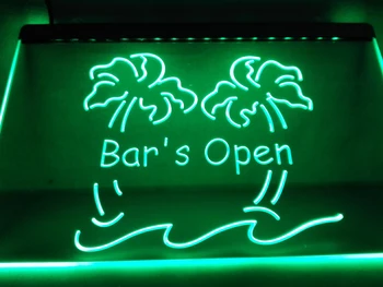 

LB814- Bar is Open Palm Tree Pub Beer LED Neon Light Sign home decor crafts