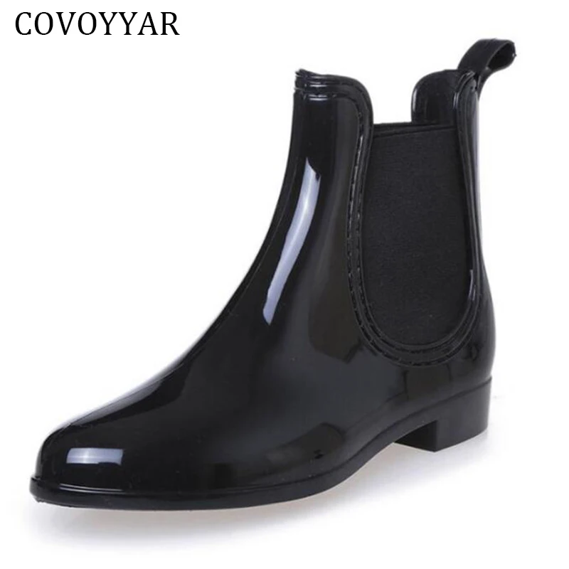

Rubber Boots 2019 Waterproof Trendy Jelly Women Ankle Rain Boot Elastic Band Solid Color Rainy Shoes Women WBS42