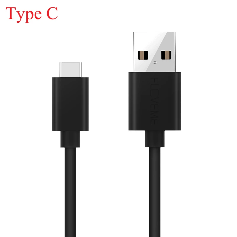 FLOVEME Micro USB кабель type C для iPhone освещение USB кабель Зарядка КАБЕЛИ ДЛЯ samsung S9 Xiaomi mi8 USB зарядное устройство - Цвет: Type C Black