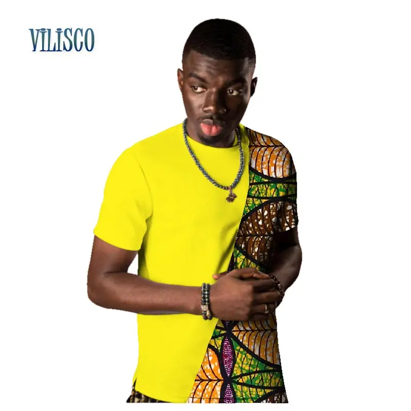 Летние повседневные футболки для мужчин Bazin Riche Мужская африканская рубашка с принтом традиционная африканская одежда Лоскутные Топы WYN483