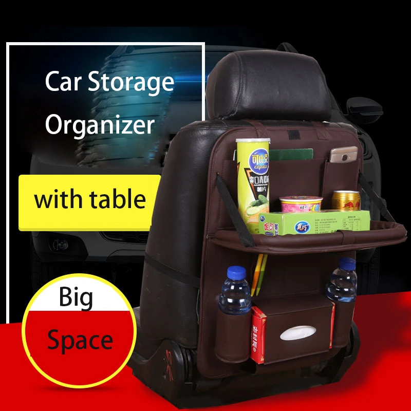 

Car Seat Back Hanging Organizer Bag Universal Auto Multi-pocket PU Leather Pad Cup Storage Holder Bag Foldable Shelf Car Styling