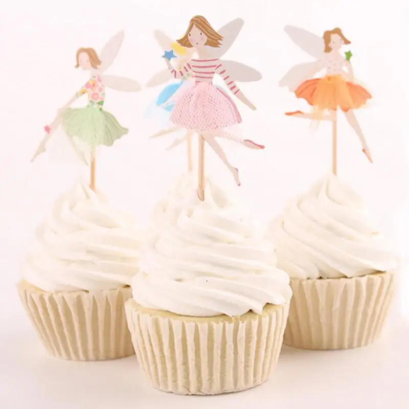 

24pcs Floral Fairy Cake Cupcake Toppers Baby Shower Cake Birthday Wedding Decoration Party Supplies