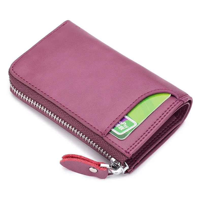 Мужской кошелек для ключей, короткий, унисекс, держатель для карт, женский, для наличных денег, на молнии, для женщин, съемный ключ, натуральная кожа, мужские кошельки, маленькие - Цвет: Purple