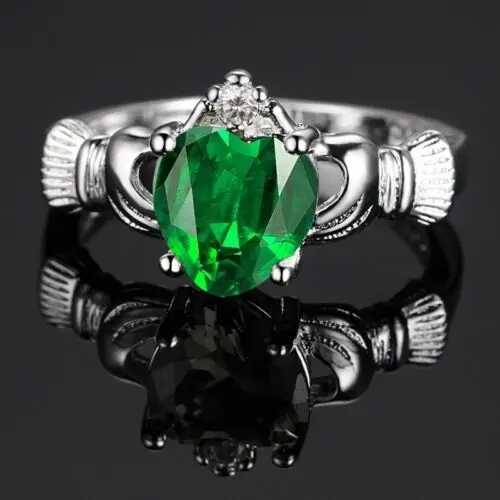 Размеры 6-9 подарок Для женщин Свадебная вечеринка Jewelly модные 1ct Белый Огненный опал 925 серебро ирландские Claddagh Ring wedding, Обручение - Цвет основного камня: Зеленый