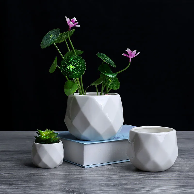 Creative Ceramic Diamond Geometric Flowerpot Simple Succulent Plant Container Green Planters Small Bonsai Pots Home Decoration6