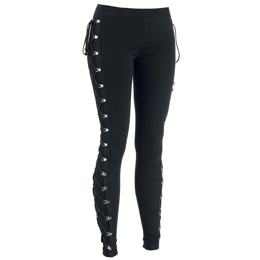 

2018 Fall Casual Gothic Office Lady Punk Style Women Leggings Plain Thin Cotton Straight Female Fashion Black Leggings
