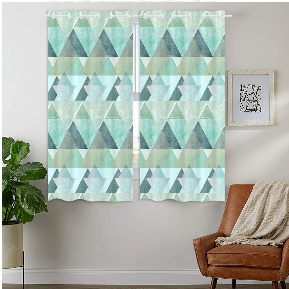 

Blackout Curtains Darkening 2 Panels Grommet Window Curtain for Bedroom Green Geometric Pattern