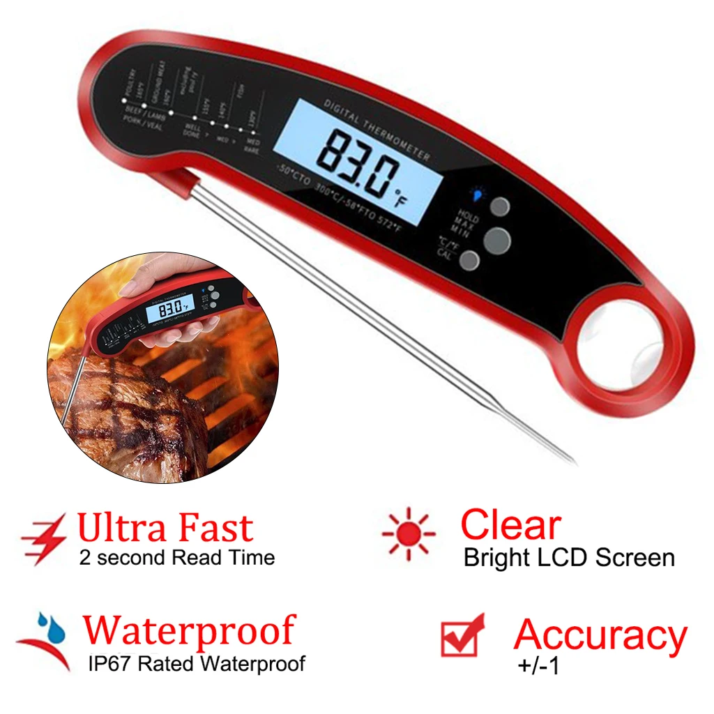 

BBQ Food Digital Barbecue With Long Probe Meat Professional Gourmet Waterproof Instant Read Calibration Backlight Thermometers