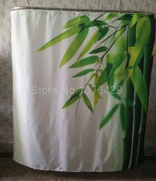 Shower Curtain Green Fresh Bamboo Leaf Design Bathroom Waterproof