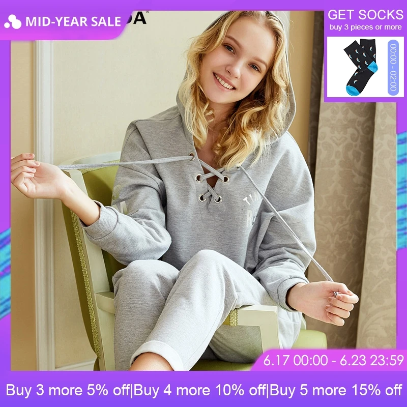 

Vero Moda Hooded Letter Trims Drawstring Pajamas |3174R3505