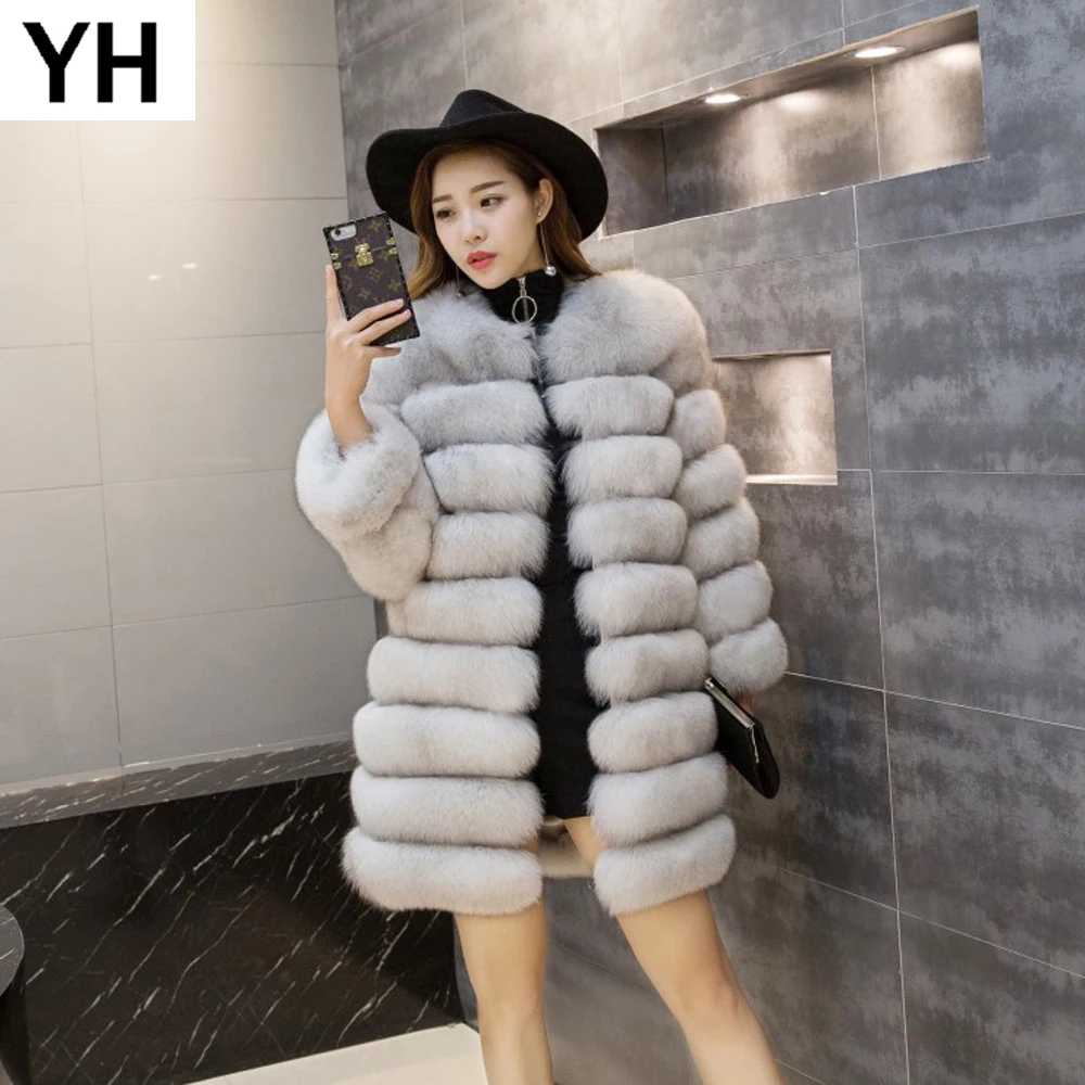 

2019 Hot Long Sleeves Real Fox Fur Coat Women Long Style Fox Fur Jacket Winter Warm Soft Quality 100% Natural Fox Fur Overcoat