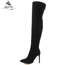Sgesvier Mulheres Stiletto Botas de Salto Alto Fino Com Zíper Longas Botas Feminina Magro Sexy das Mulheres Sobre o Joelho Botas Tamanho 32-46 OX962
