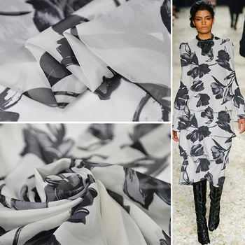 

Chinese style Maple Leaf 100% Silk fabric Silk Joe Yarn Super textured chiffon