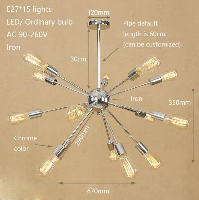 Nordic Винтаж спутниковый 9/15/21 светильник s железная люстра светильник комплект, E27 подвесной светильник домашний декор для столовой Гостиная бара отеля - Цвет корпуса: Chrome color 15
