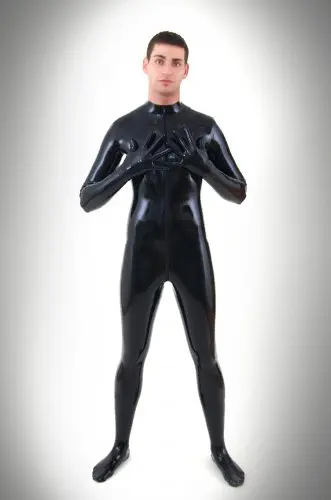 

Latex Catsuit With Gloves &Socks Rubber Latex Bodysuit With Front Zip