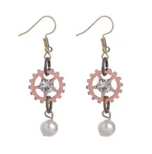 DIY gears with pearl drop steampunk earring jewelry