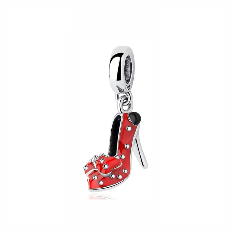 Бусины из стерлингового серебра 925, очаровательный браслет Pandora, Минни, красный бант, подвеска для обуви, подарок, сделай сам, для изготовления женских ювелирных изделий - Цвет: Minnie Shoe