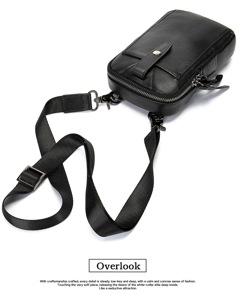 Men's Bag Crossbody Shoulder Bag Genuine Leather Male Mini Fanny Pack Clutch Small Money Belt Bags for Men Pouch Pack 15