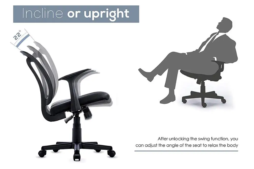 Ergonomic Fabric Mesh Office Chair Medium Back Padded Desk Chair for Bedroom Adjustable Swivel Chair with Back and Arms