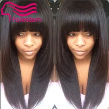 Brazilian Silky Straight Full Lace Human Hair Wigs With Bangs Lace Front Human Hair Wigs With Baby Hair For Black Women