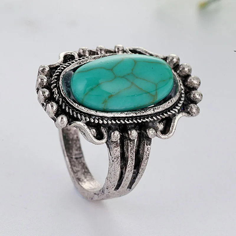 Bohemian Blue Stone Rings for Women Wedding Vintage Ring Antique Silver Color Rings Bague Femme Masculino Jewelry Anillos Z3X742