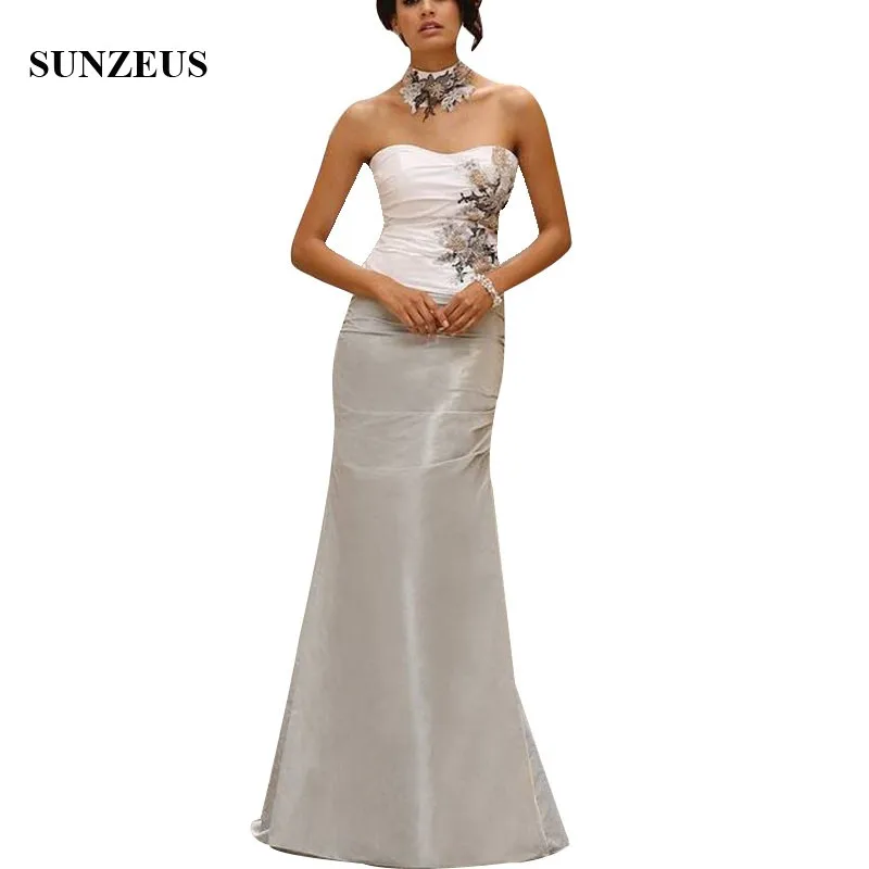 Ivoor Zilver Twee Kleuren Moeder van De Bruid Jurken Straight Sweetheart Lange Wedding Party Jurken Met Applicaties Kralen CM0137 Ivoor Zilver Twee Kleuren Moeder van De Bruid Jurken Straight Sweetheart Lange Wedding Party Jurken Met Applicaties Kralen CM0137