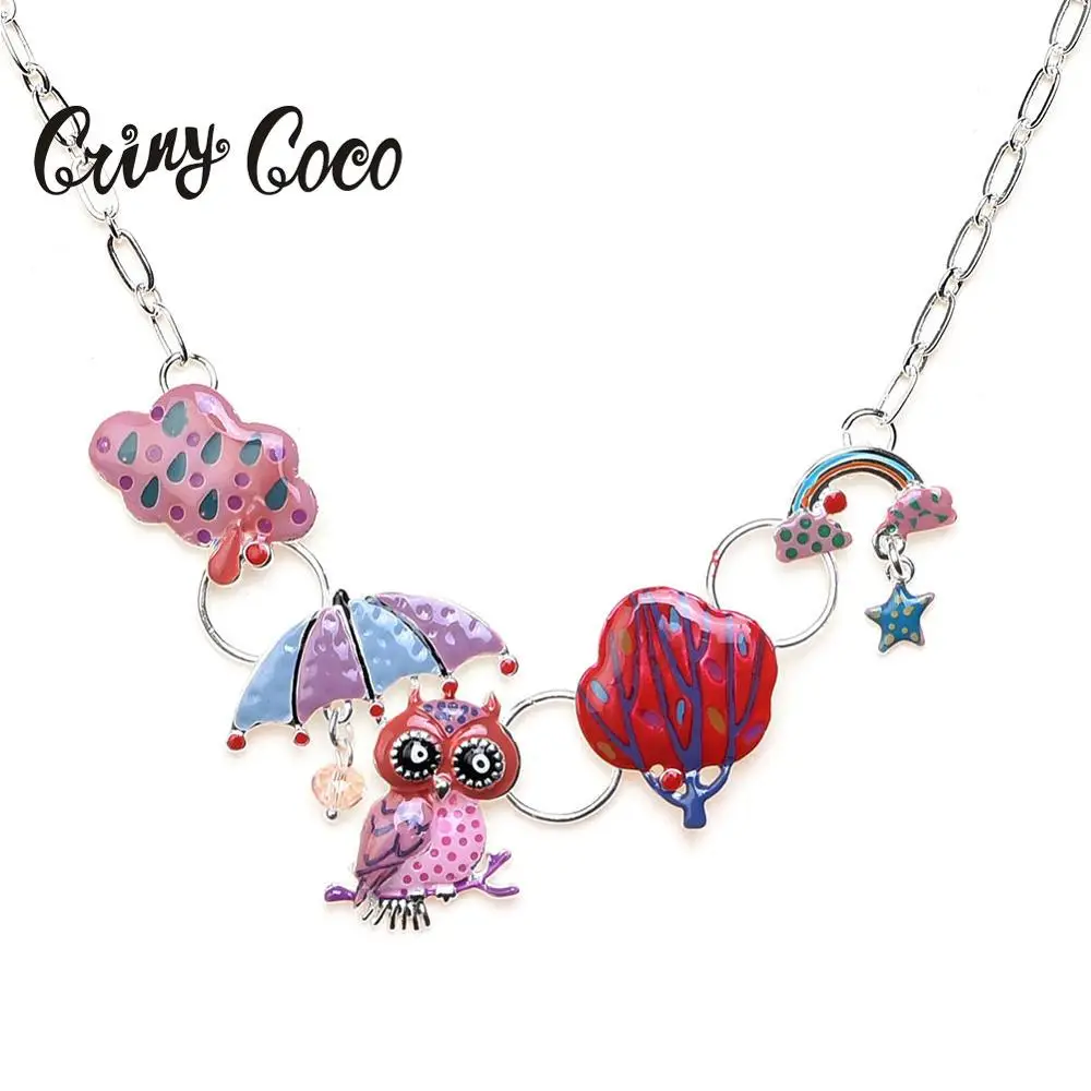 

Cring Coco New Design Owl Statement Necklace Women's Tree Rainbow Pendant Necklaces Jewelry Fashion for Women Girls Birthday