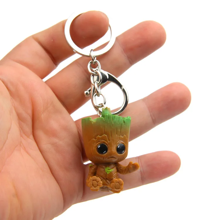 4PCS Guardians of the Galaxy Baby Tree Man Grootted Keychain Toys Figure 5cm Guardians Treeman Keychain Keyring Car Toys