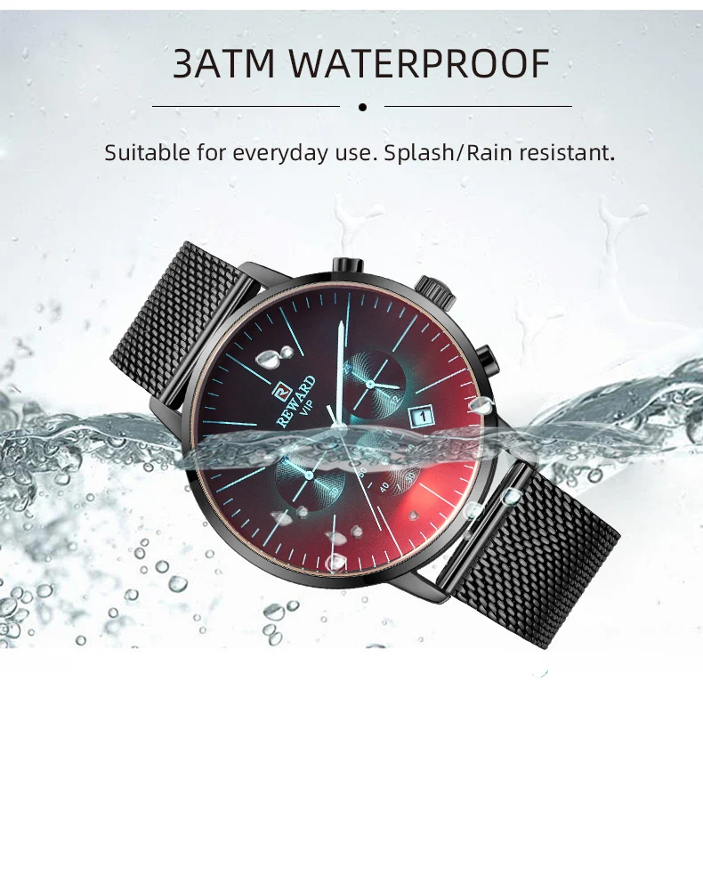 REWARD New Fashion Chronograph Watch Men Top Brand Luxury Colorful Watch Waterproof Sport Men Watch Stainless Steel Clock