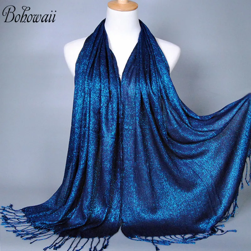

Ladies Shawl Pashmina Women Tassle Scarf Spun Gold Tone Hijab Scarves Wrap 170*60 Foulard Femme
