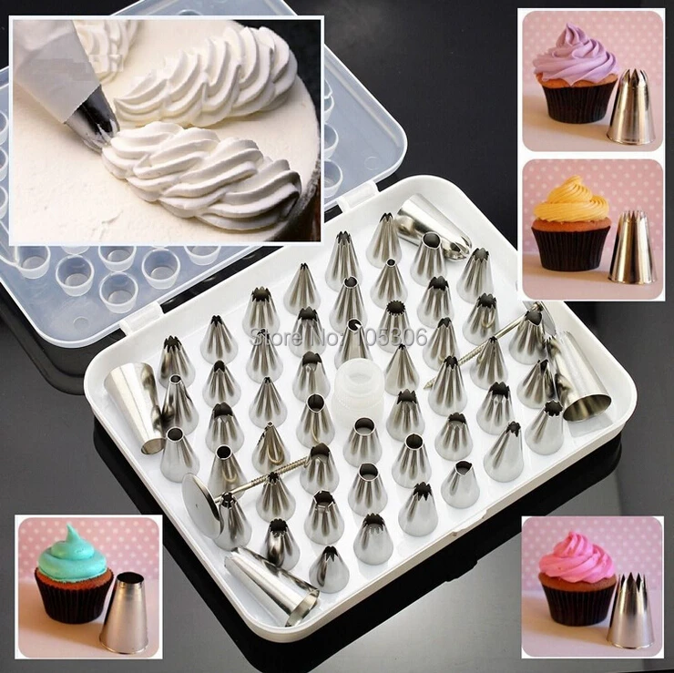 

Stainless Steel 52PCS Fondant Cake Decoration Pastry Nozzles Sugarcraft Icing Piping Tips Set Cream Cupcake Mold Baking Tools