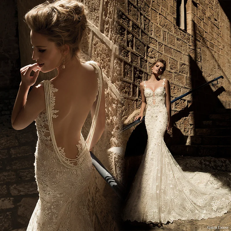 

robe de mariage Elegant Mermaid Long Train Lace Wedding Dress 2020 Backless Pearls Bridal Gowns Vestido De Festa Wedding Dresses