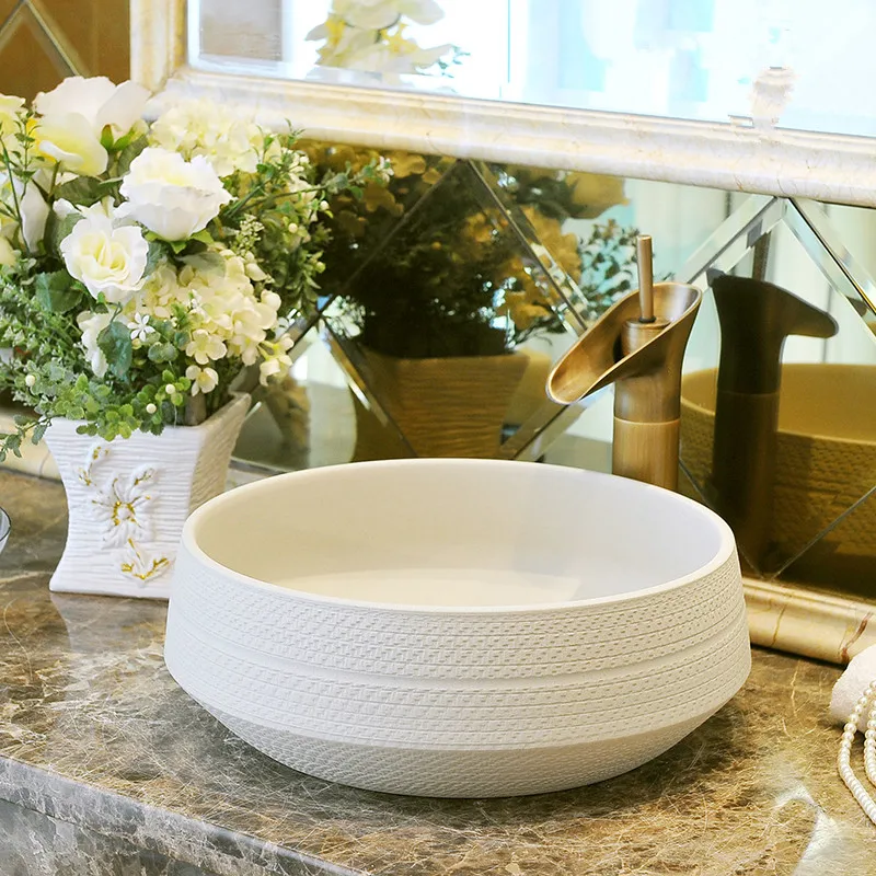 Europe Style Handmade Countertop Basin Bathroom Sink Ceramic wash basin porcelain china vessel sinks white color (2)