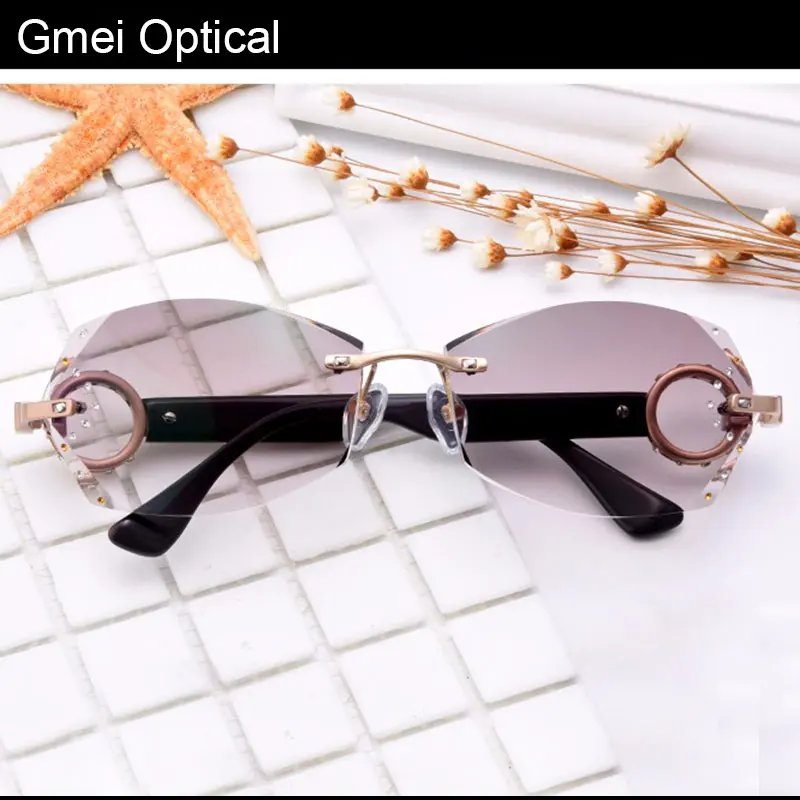 Женские солнцезащитные очки Gmei с оптическим алмазным покрытием без оправы со
