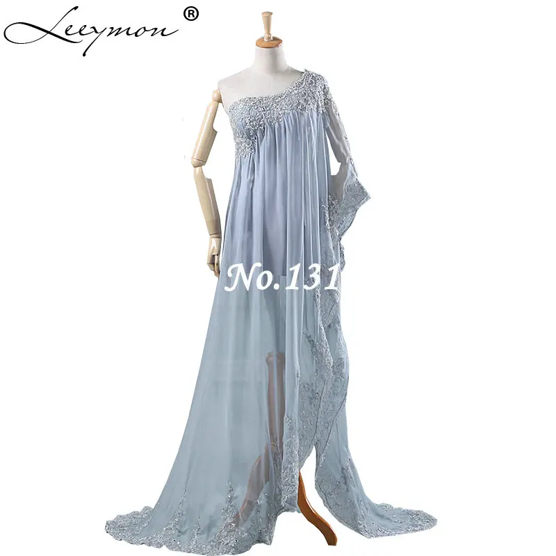 RE6 Prawdziwe Mermaid Szary Balu Togi Frezowanie Jedno Ramię Z Długim Rękawem Koronki Cienkie Szyfonu Ciąży Suknia Wieczorowa 2017 z Cekinami