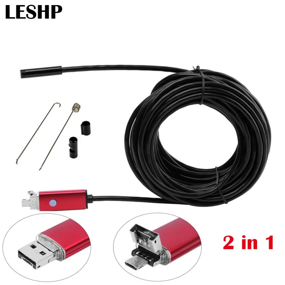 

8.0mm 10M Endoscope Camera 2 in 1 Cable 6LED Red USB Waterproof Borescope Inspection Camera For Android Smart Phone PC Laptop