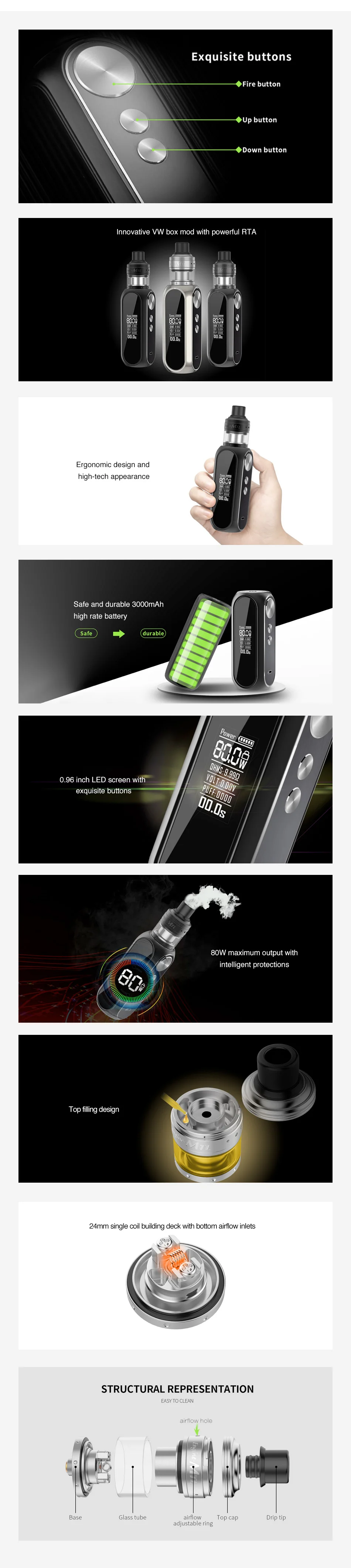 OBS Cube 80W VW Kit with Engine MTL RTA 3000mAh