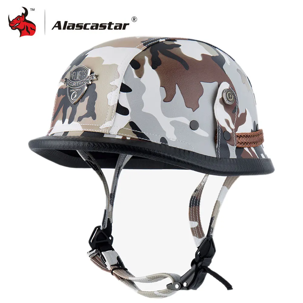 

New Retro Vintage Motorcycle Helmet Scooter Cruiser Touring Chopper Half Helmet German Style Synthetic Leather Moto Helmet
